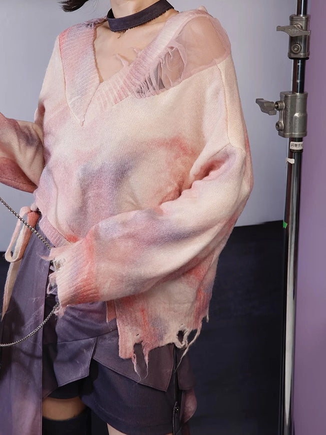 Gradation V-neck Loose Sweater & Camisole