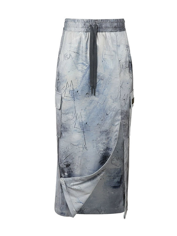 Graffiti Print Parka & Camisole Set & Cutout Pants & Slit Skirt