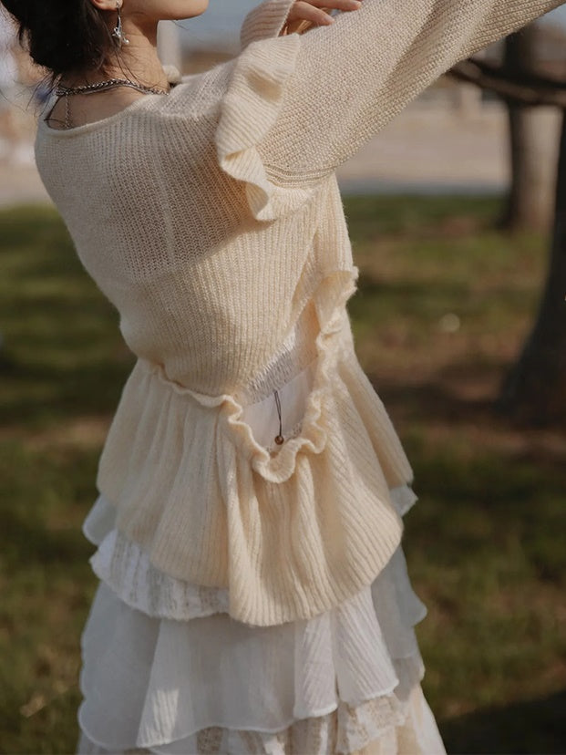 Suspender Cake One-piece & Knitted Cardigan