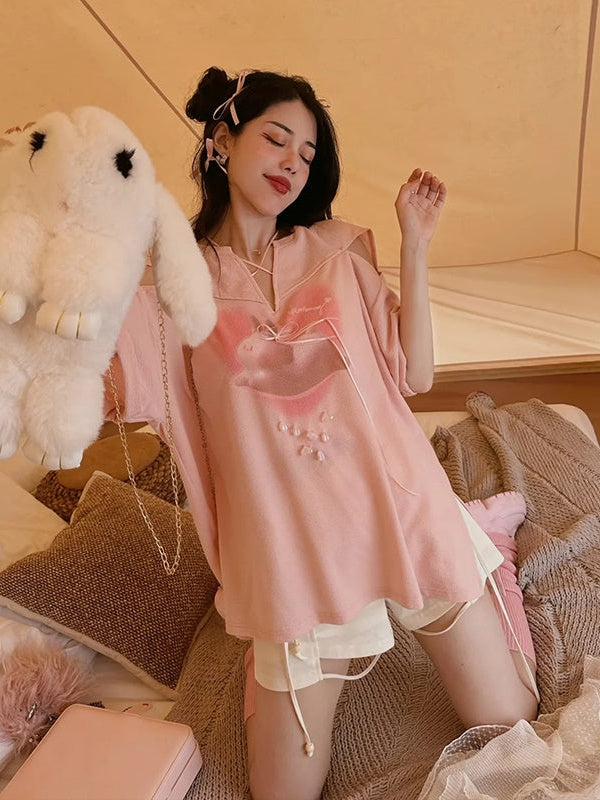 Bunny Length T-shirt & White Lace Set-up