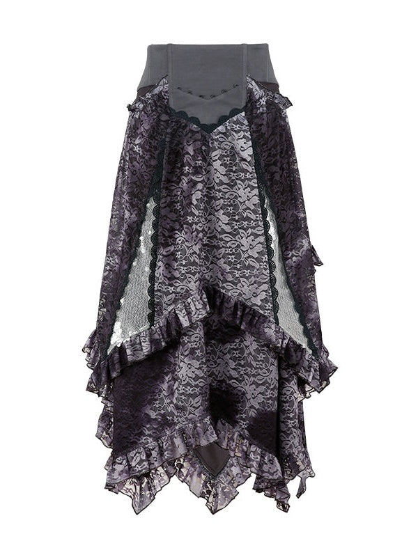 Fur Collar Top & Halter-neck Vest & Cut Lace Skirt