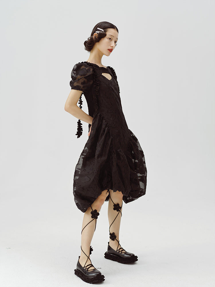 Irregular Flower Bud Black Dress