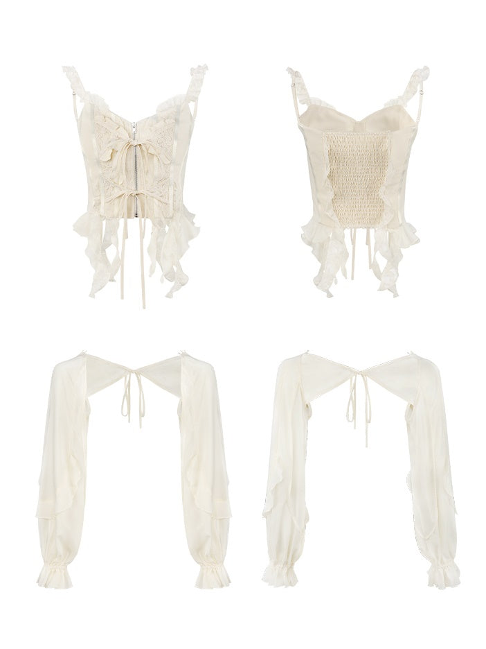Embroidered Lace Stitch Pullover & Removable Sleeve Corset Top