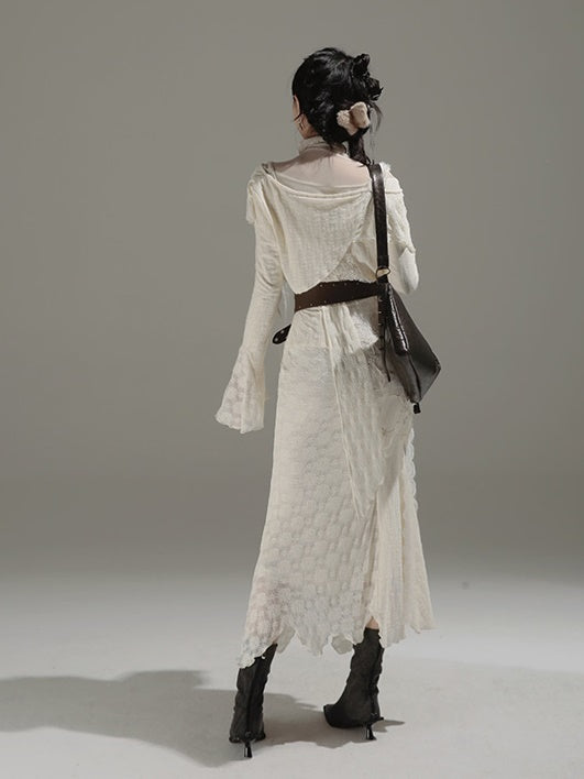 Fairy Style Mermaid Slip Dress & Asymmetry Lace Top & Belt