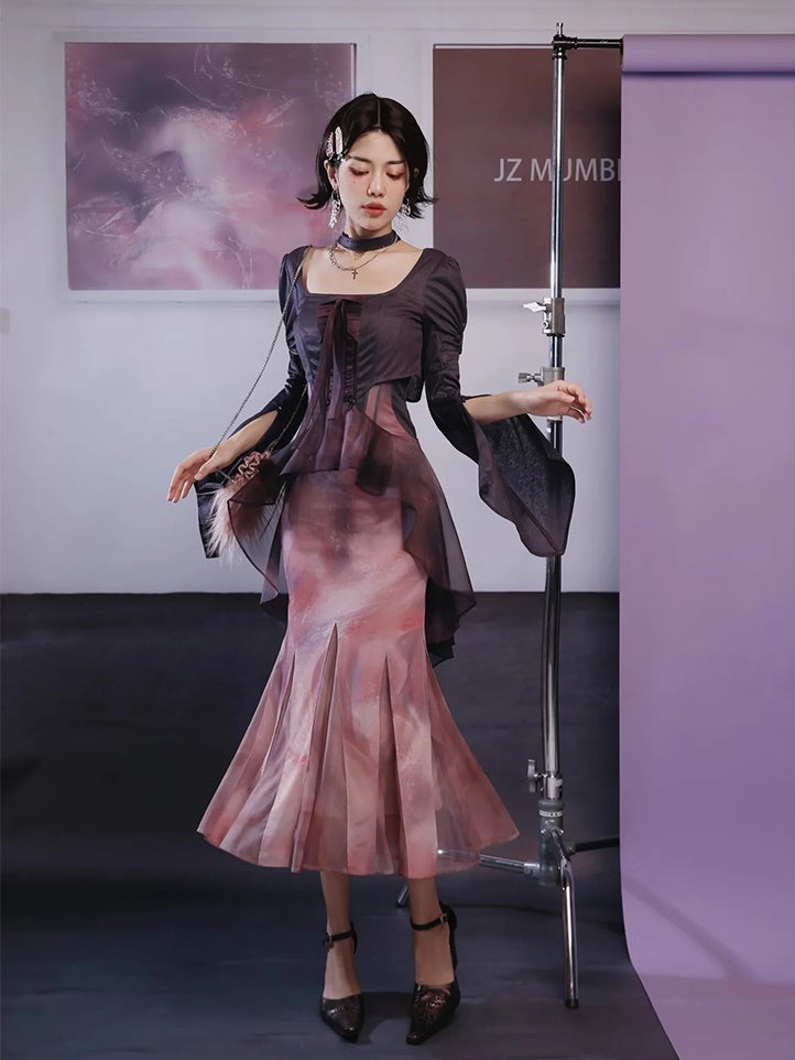 Mermaid Printed Fake Two-piece Dress