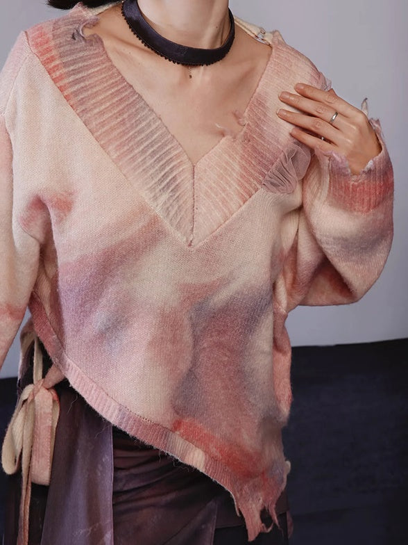 Gradation V-neck Loose Sweater & Camisole