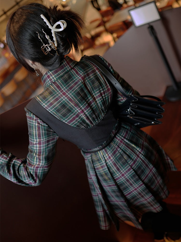 Fake Two-piece Plaid Shirt Dress
