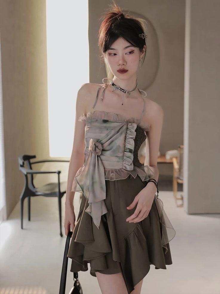 Short Jacket &Asymmetry Culottes & Tube Top & T-shirt