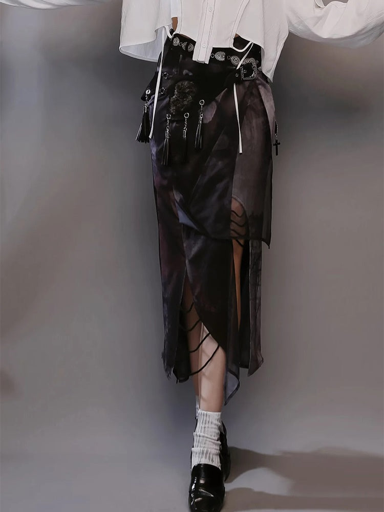 Punk Style Layered Design Top & Butterfly Mermaid Skirt