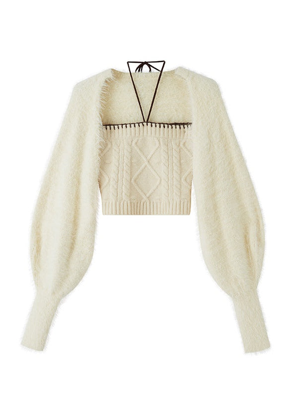 Hanging Neck Tube Top & Shawl Cardigan Set-up