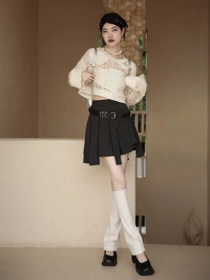 Embroidered Lace Stitch Pullover & Removable Sleeve Corset Top