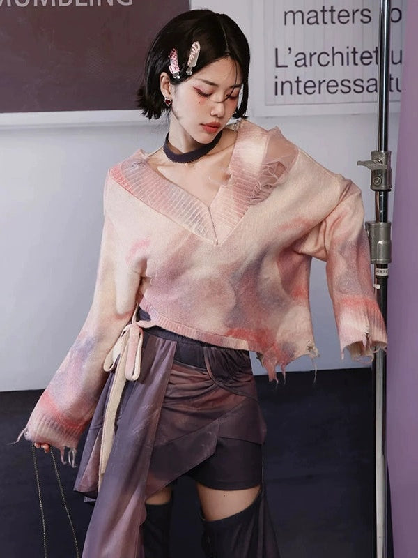 Gradation V-neck Loose Sweater & Camisole