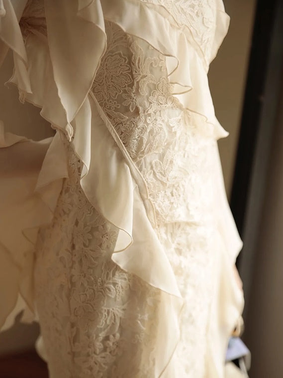 Asymmetry Ruffle Fairy Embroidered Fishtail Dress