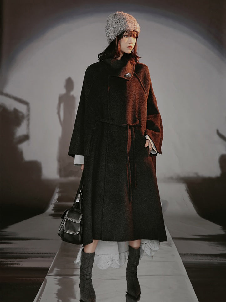 French-style Wool Poncho Coat
