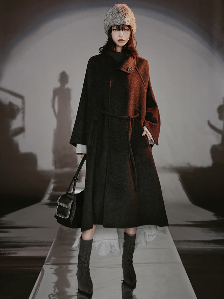 French-style Wool Poncho Coat