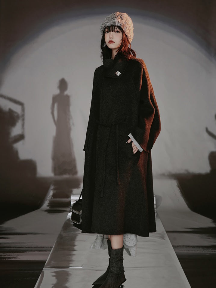 French-style Wool Poncho Coat