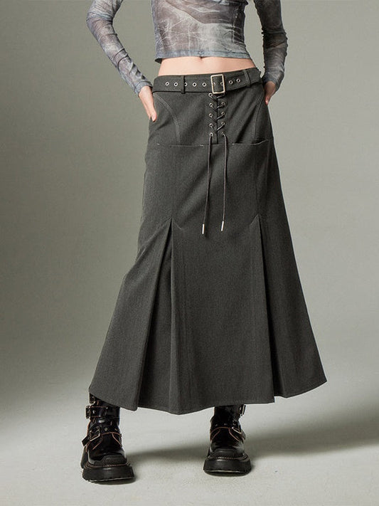 Lace-Up Front Pocket Mermaid Skirt