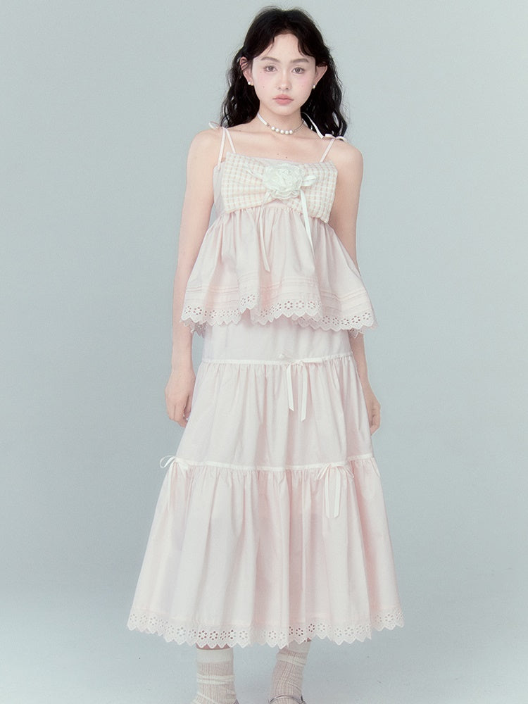 Ribbon Puffy Short Camisole & Ribbon Cake Skirt