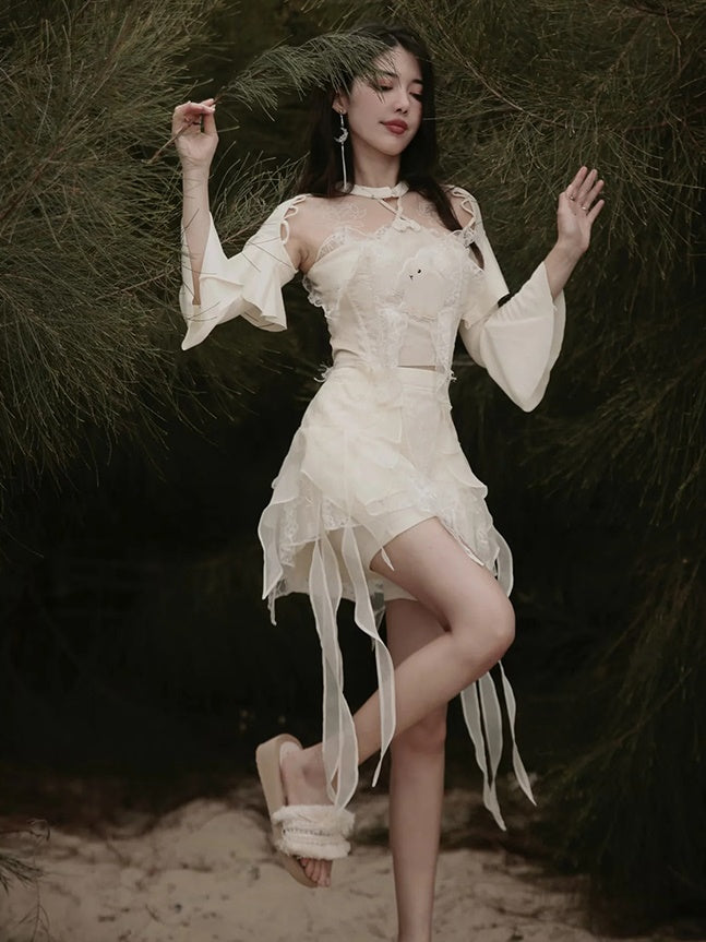 Chinese Style Two-piece Top & Jacquard Skirt