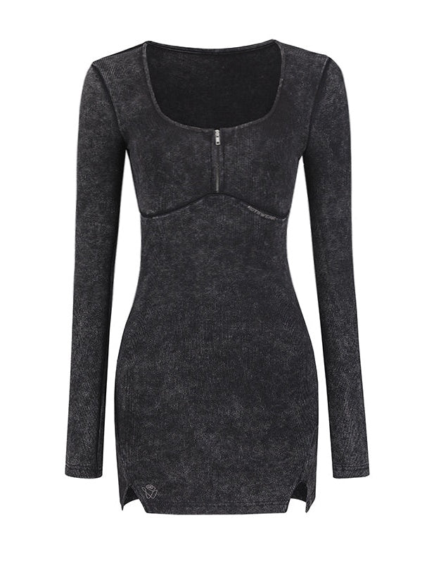 Washed Distressed Square Neck Tight One-piece