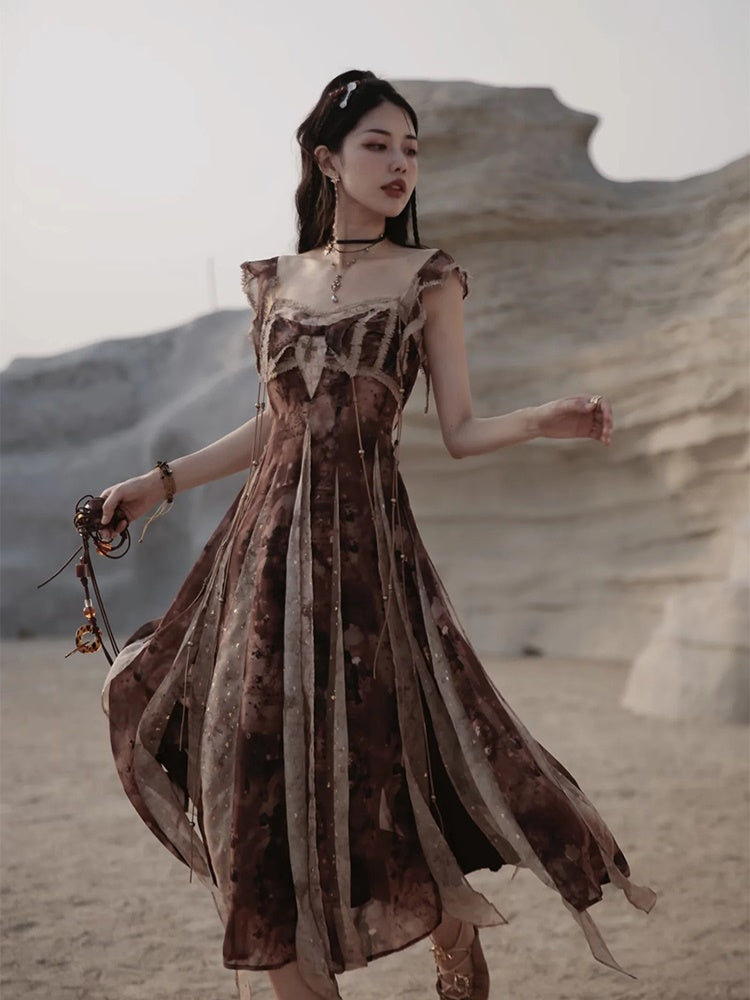 Retro Open Back Stitch Sling Dress