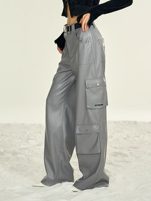 Loose Straight PU Leather Pants