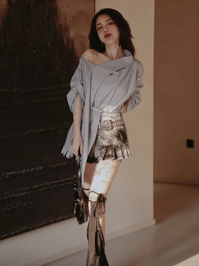 Y2k Pleated Denim Skirt Pants