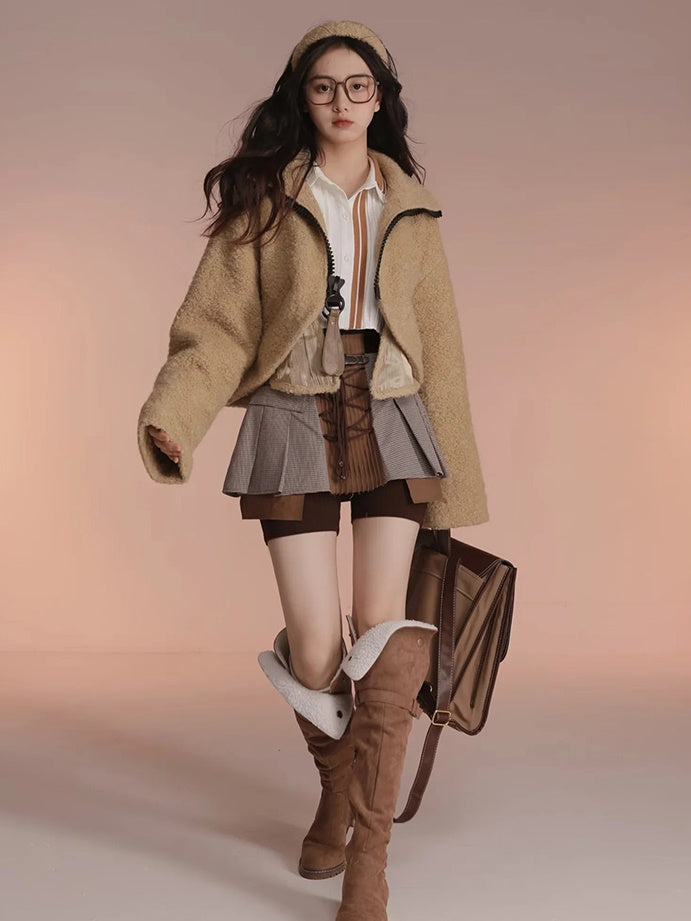 Plaid Fake Two Check Skirt Pants