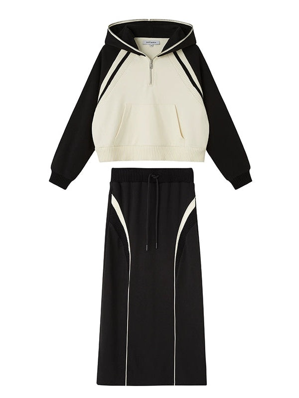 Half-ZIP Hooded Sweat Pullover& Line Skirt