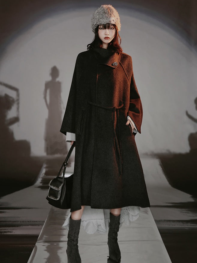 French-style Wool Poncho Coat