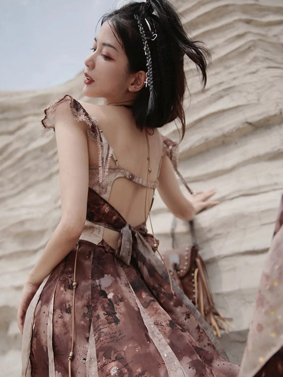 Retro Open Back Stitch Sling Dress