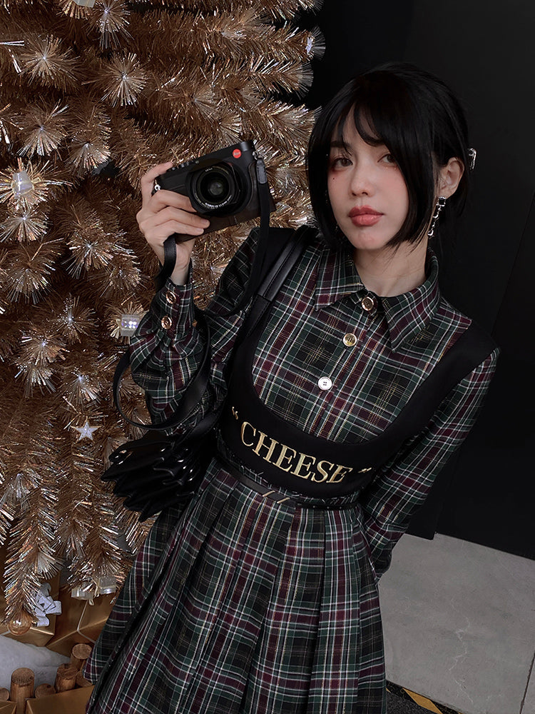 Fake Two-piece Plaid Shirt Dress