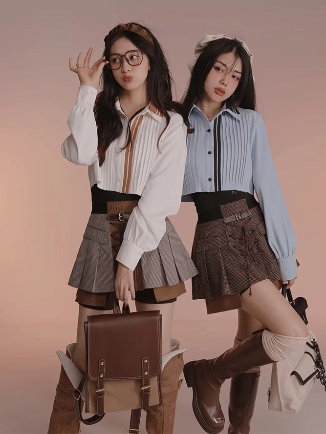 Plaid Fake Two Check Skirt Pants