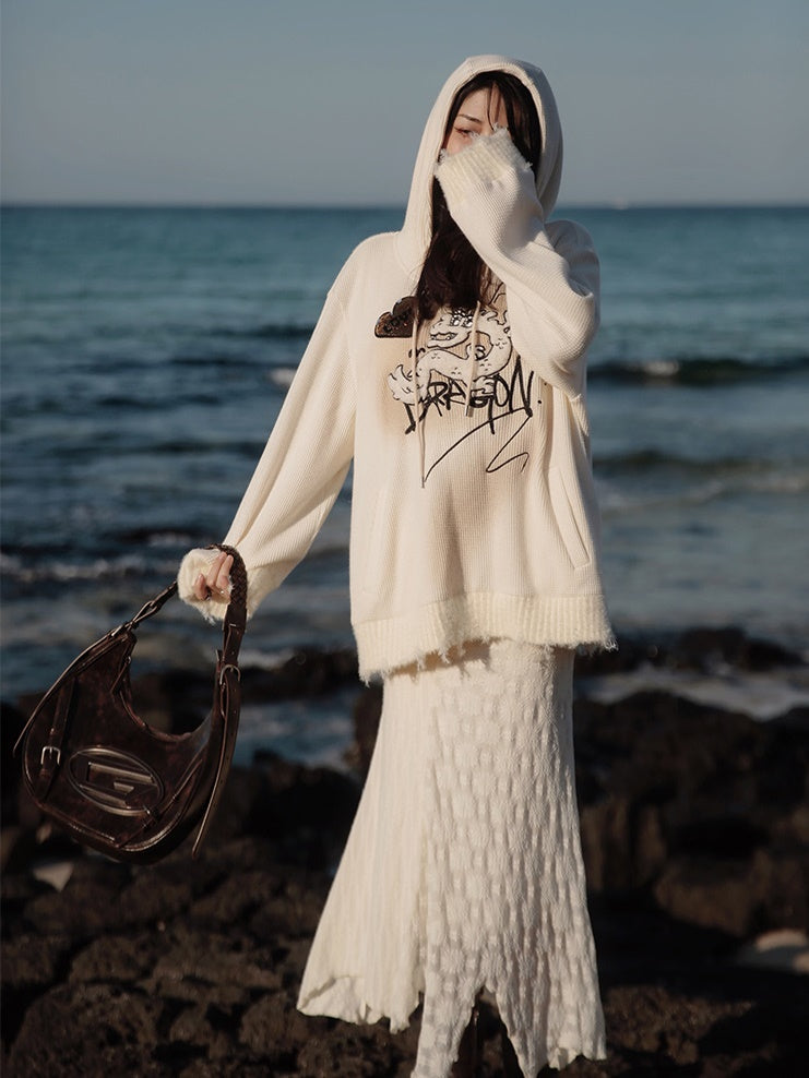 Dragon Embroidery Hooded Sweat & Neck Warmer