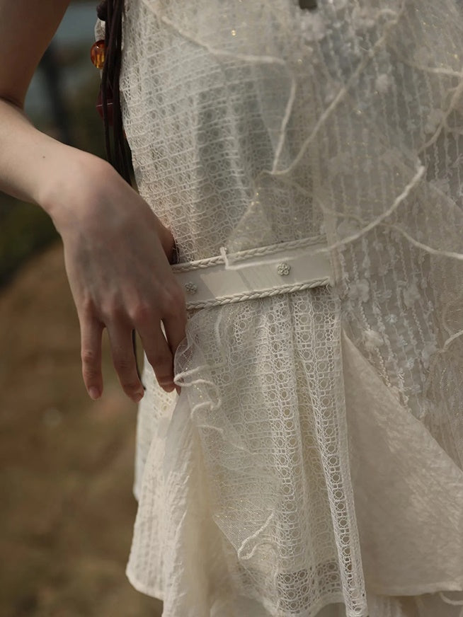 Frill Stitch Sleeveless Top & Irregular Flare Skirt