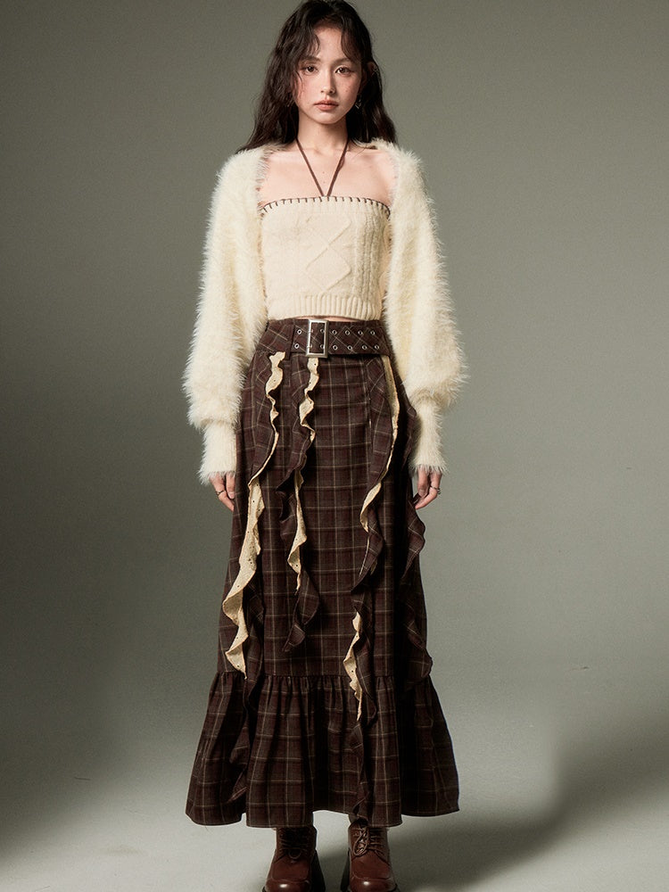 Hanging Neck Tube Top & Shawl Cardigan Set-up