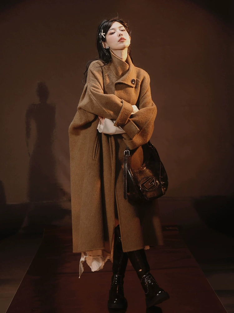 French-style Wool Poncho Coat