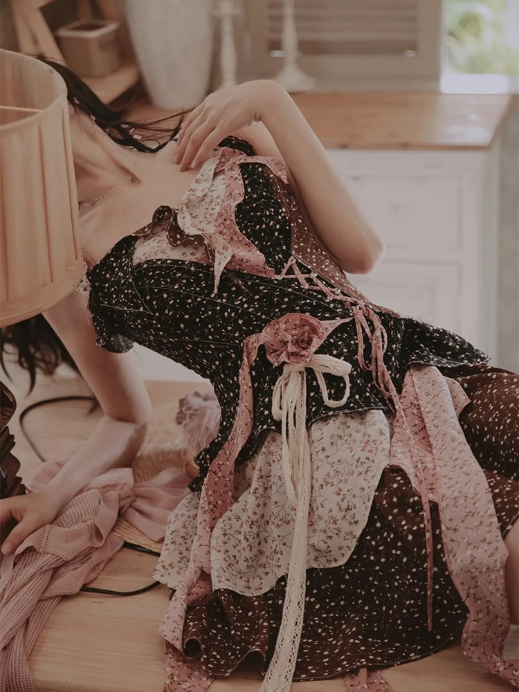 Broken Flowering Camisole&Skirt Set-up& Dress & Ribbon Cardigan