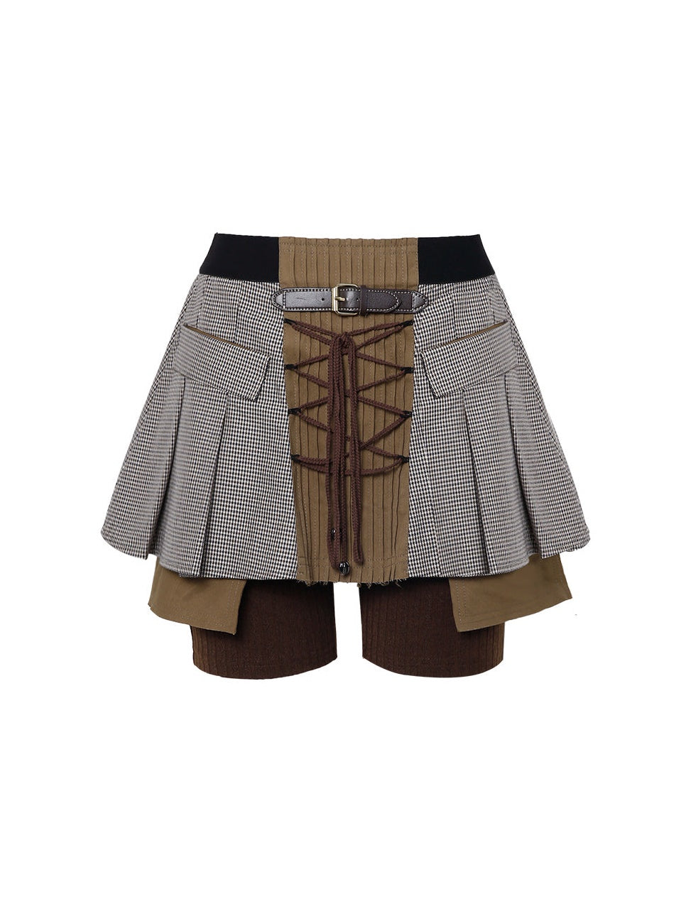 Plaid Fake Two Check Skirt Pants