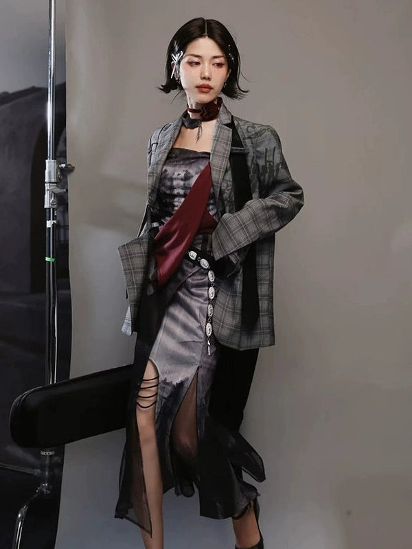 Punk Style Layered Design Top & Butterfly Mermaid Skirt