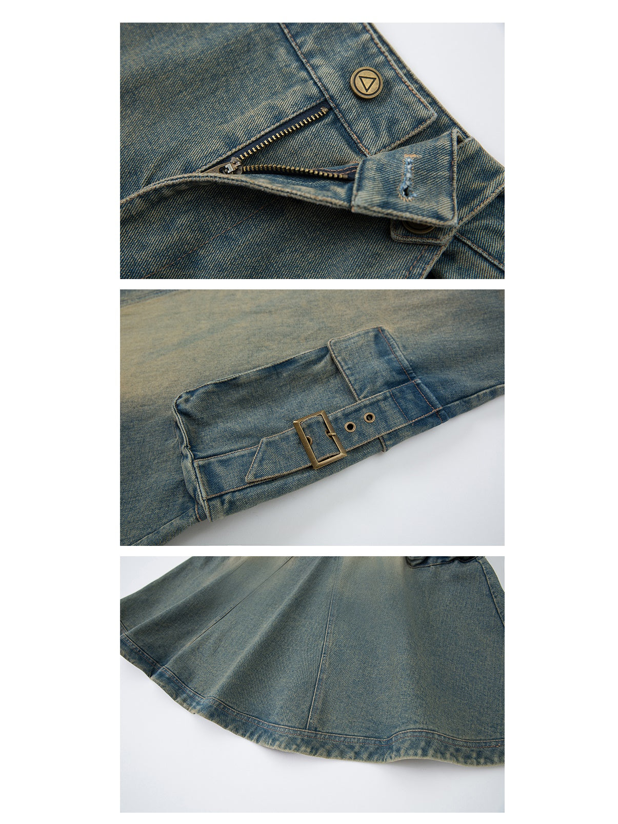 Washed Old Denim A-Line Long Skirt