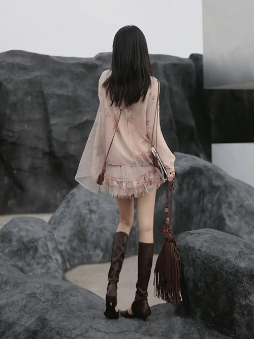 Exotic Print Set-up & Sling Dress & Culottes & Sheer Shirt
