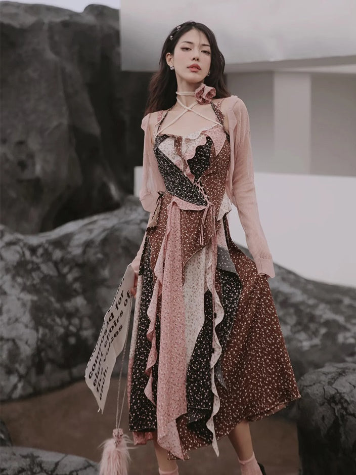 Broken Flowering Camisole&Skirt Set-up& Dress & Ribbon Cardigan