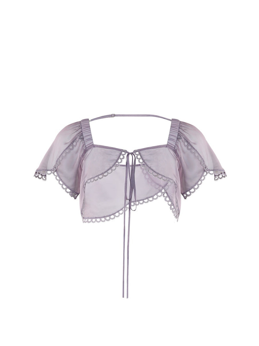 Chinese Style Short Top & Irregular Hem Skirt & Camisole & Cropped Sheer Cardigan