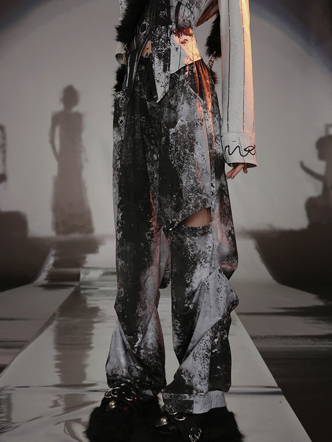Graffiti Print Parka & Camisole Set & Cutout Pants & Slit Skirt