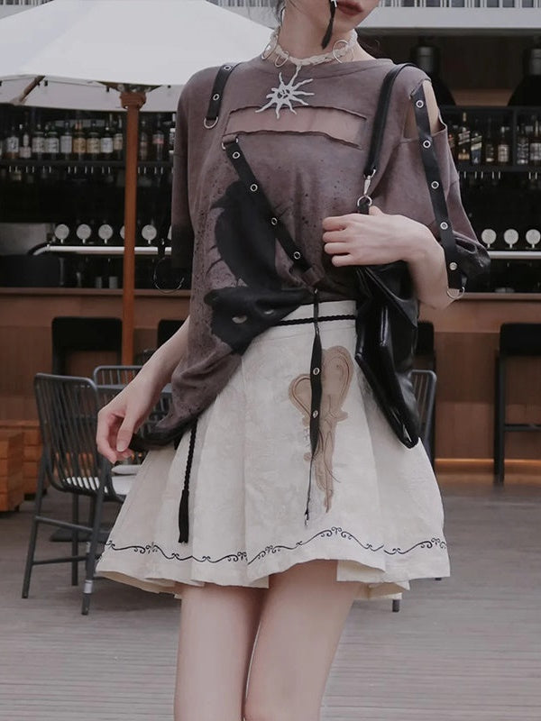 European-style Lace Embroidery Top & Pleat Skirt
