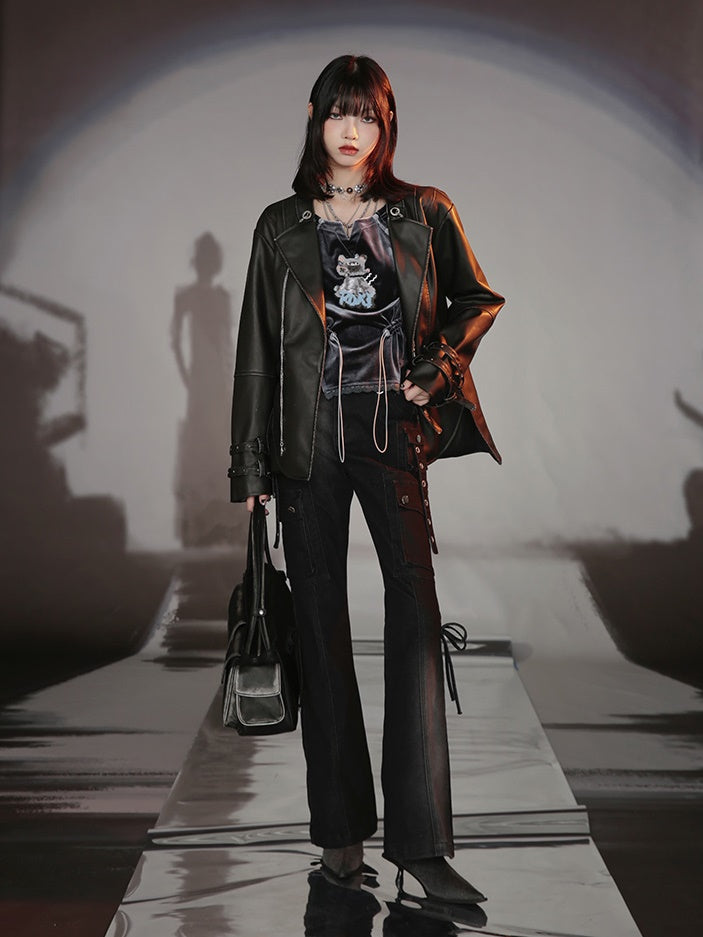 Work Pocket Retro Micro-flared Jeans