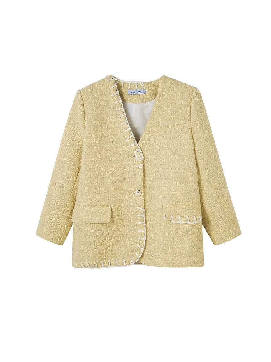 No-Collar Jacket & Vest & High-waisted Pleated Skirt