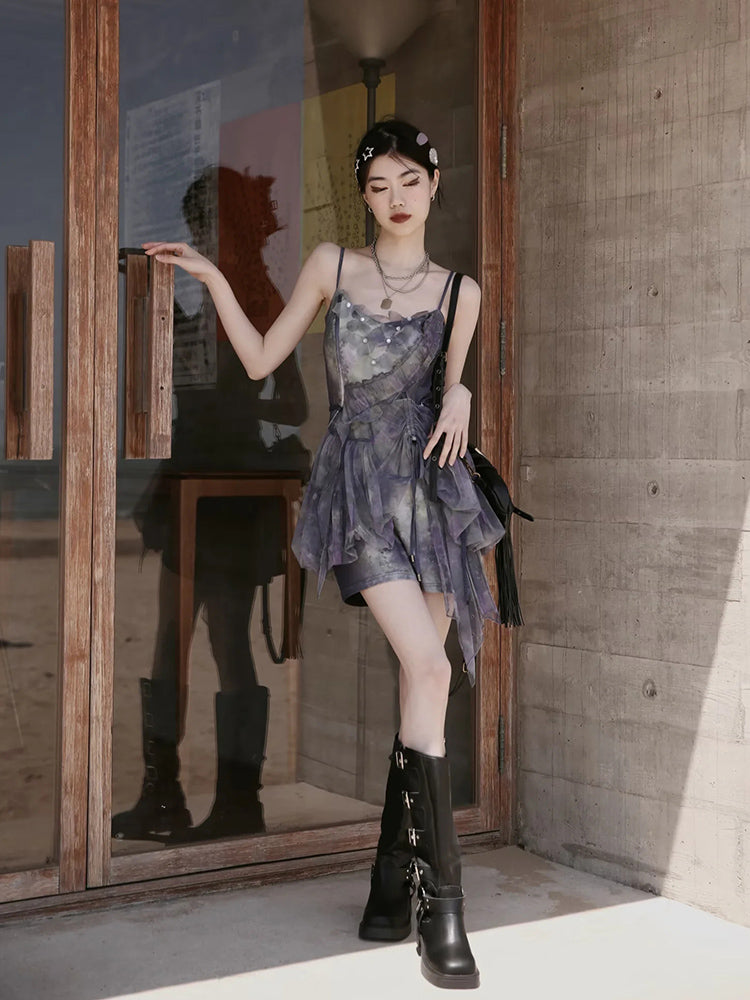 Butterfly Ciffon Lace-up Cardigan&One-piece