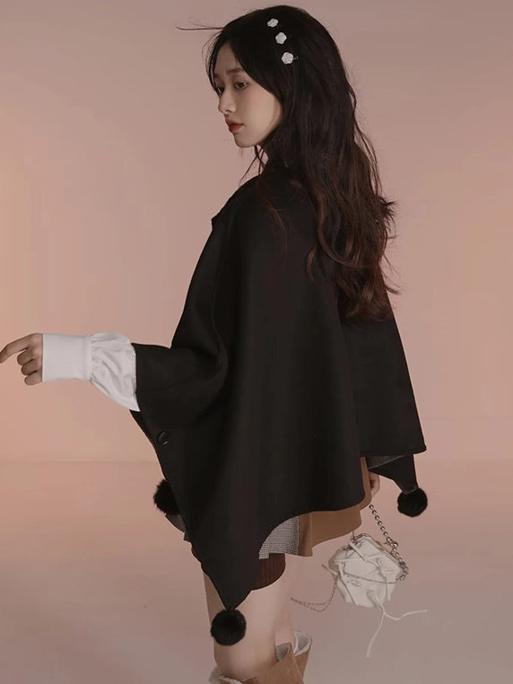 Double-faced Wool Cloak Coat